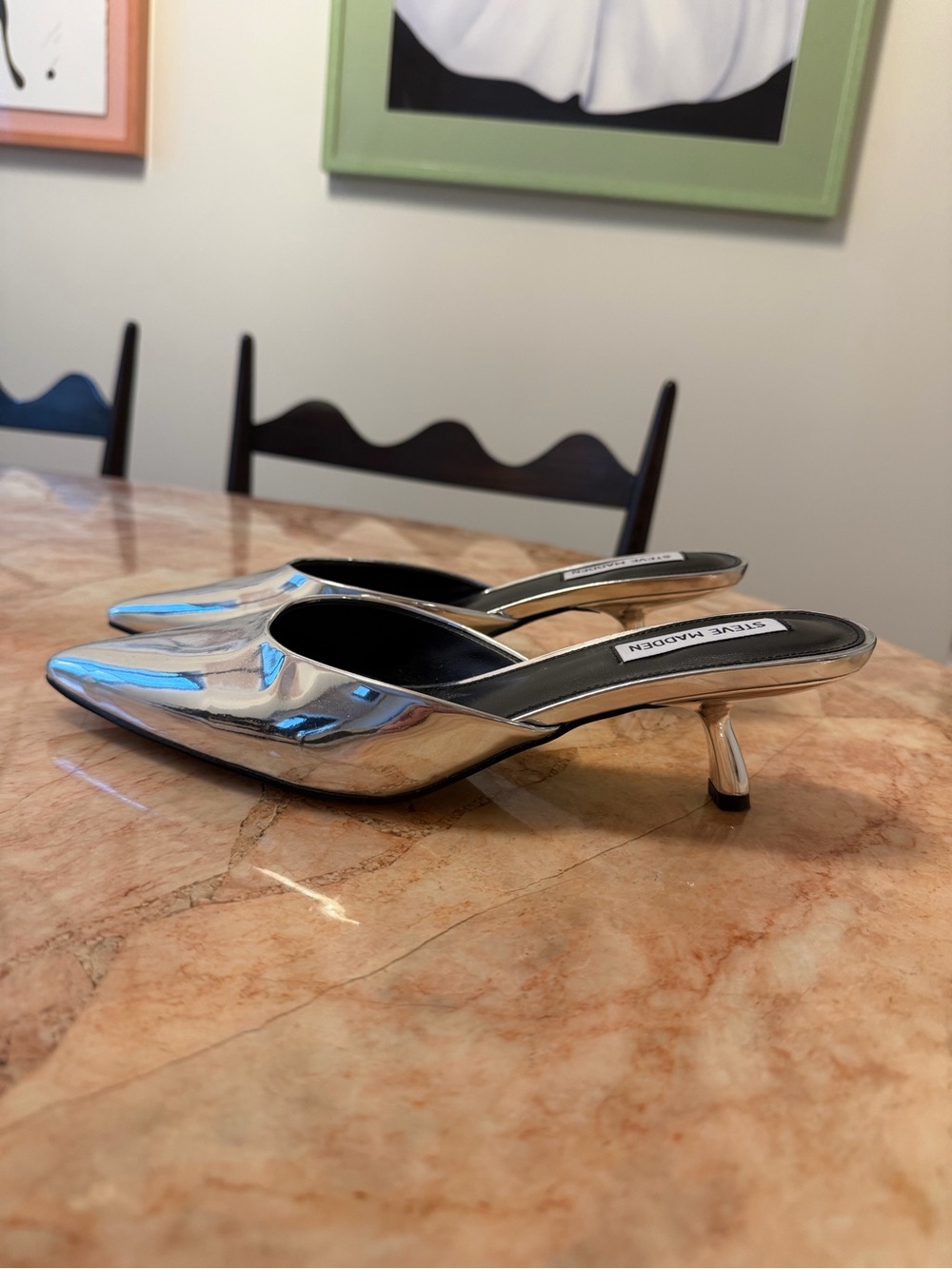 Steve Madden Metallic Silver Pointed Slip-On Mules - Picture 6 of 6